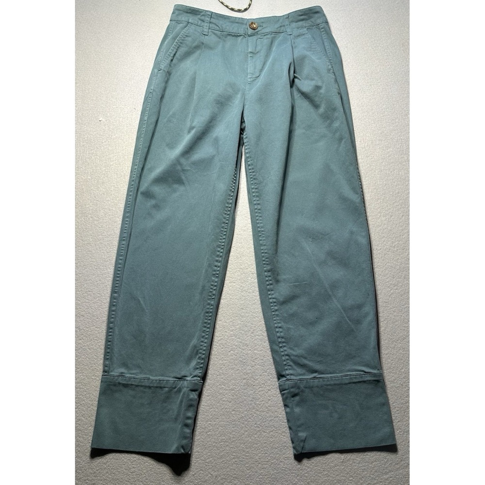 J. Crew Women's size 2 Aqua Chino Pants Wide Cuff Straight Leg Cotton Preppy